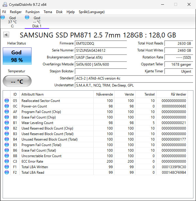 MZ7LN128HCHP-000D1 Samsung PM871 Series 128GB TLC SATA 6Gbps Mainstream Endurance (AES-256) 2.5" SSD