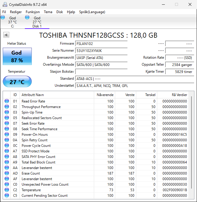 THNSNF128GCSS Toshiba HG5 Series 128GB MLC SATA 6Gbps 2.5" SSD