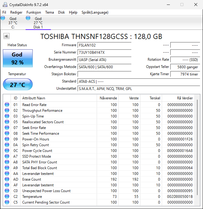 THNSNF128GCSS Toshiba HG5 Series 128GB MLC SATA 6Gbps 2.5" SSD