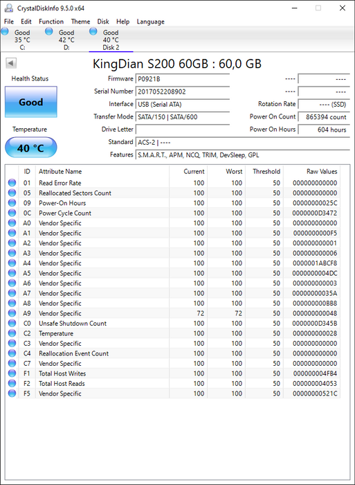 KingDian S200 60GB 2.5" SSD