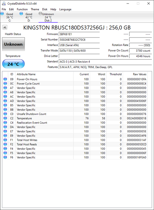 RBUSC180DS37256GJ Kingston 256GB SATA 6Gbps 2.5" SSD