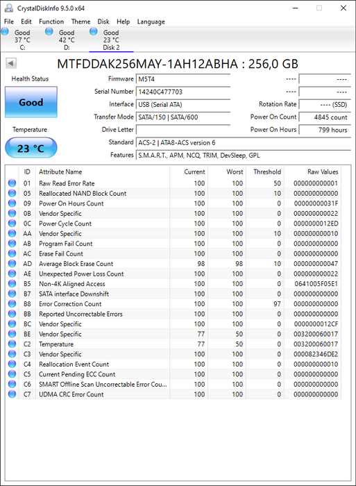 MTFDDAK256MAY-1AH12ABHA Micron M550 256GB MLC SATA 6Gbps (SED) 2.5" SSD