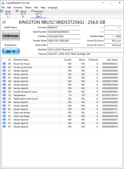 RBUSC180DS37256GJ Kingston 256GB SATA 6Gbps 2.5" SSD