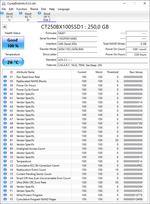 CT250BX100SSD1 Crucial BX100 Series 250GB MLC SATA 6Gbps 2.5" SSD