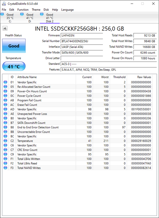 SSDSCKKF256G8H Intel 256GB TLC SATA 6Gbps M.2 2280 SSD