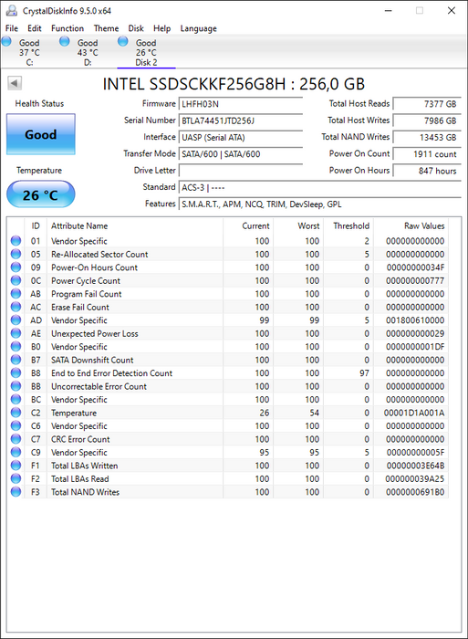 SSDSCKKF256G8H Intel 256GB TLC SATA 6Gbps M.2 2280 SSD