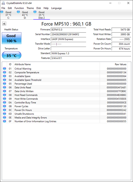 CSSD-F960GBMP510B Corsair Force MP510 960GB TLC PCIe 3.0 x4 NVMe M.2 2280 SSD