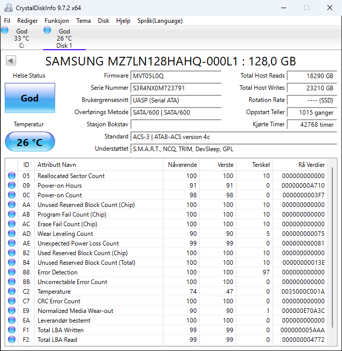 MZ7LN128HAHQ-000L1 Samsung PM871b Series 128GB TLC SATA 6Gbps (AES-256) 2.5" SSD
