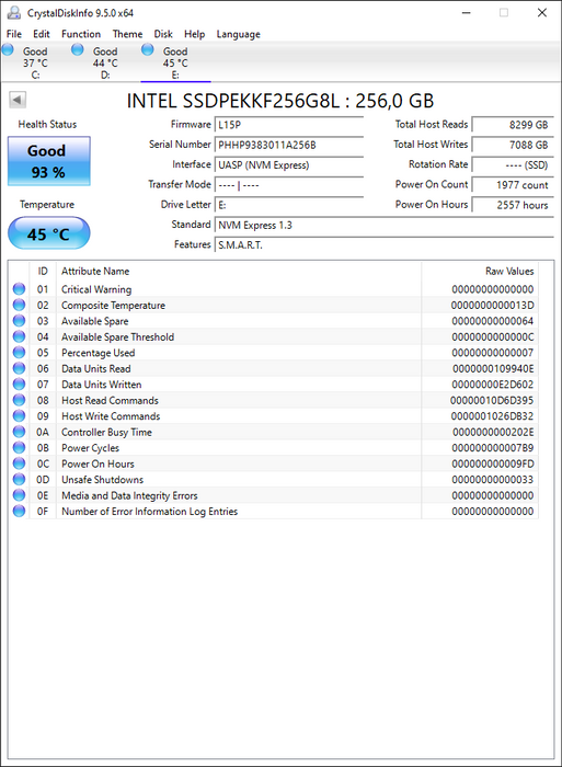 SSDPEKKF256G8L Intel Pro 7600p Series 256GB TLC PCIe 3.1 x4 NVMe (AES-256) M.2 2280 SSD