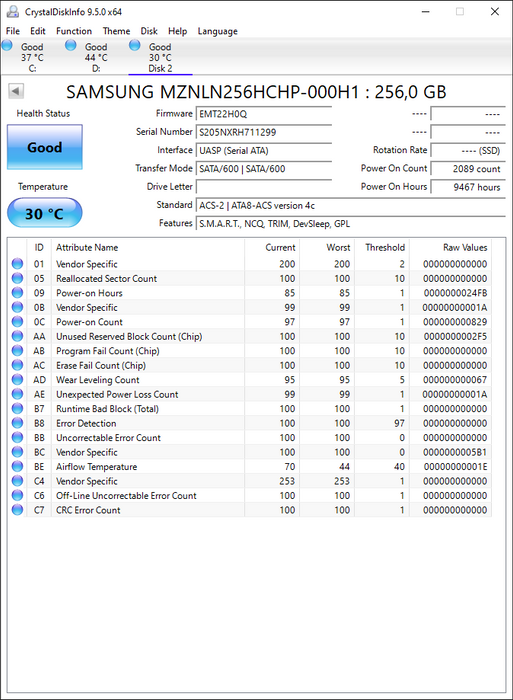 MZNLN256HCHP-000H1 Samsung PM871 Series 256GB TLC SATA 6Gbps Mainstream Endurance (AES-256) M.2 2280 SSD