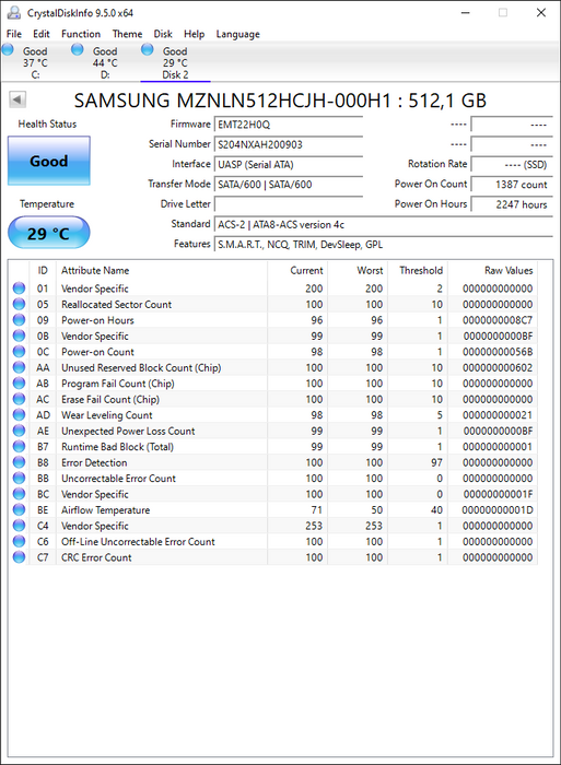 MZNLN512HCJH-000H1 Samsung PM871 Series 512GB TLC SATA 6Gbps Mainstream Endurance (AES-256) M.2 2280 SSD