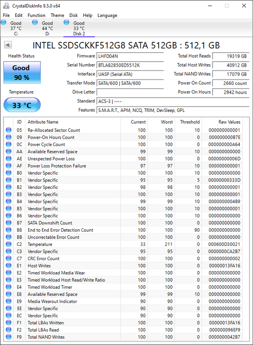SSDSCKKF512G8 Intel Pro 5450s Series 512GB TLC SATA 6Gbps (AES-256) M.2 2280 SSD
