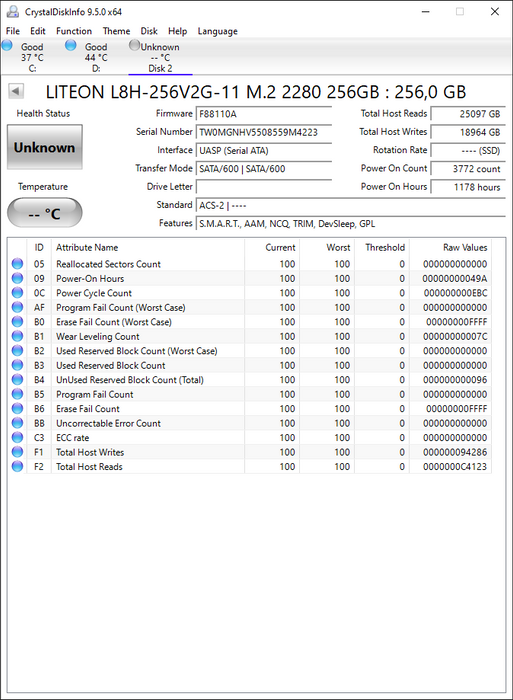 L8H-256V2G-11 Lite On 256GB MLC SATA 6Gbps M.2 2280 SSD