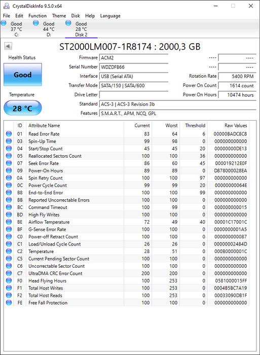 ST2000LM007-1R8174 Seagate Mobile HDD 2TB 5400RPM SATA 6Gbps 128MB Cache 2.5" HDD