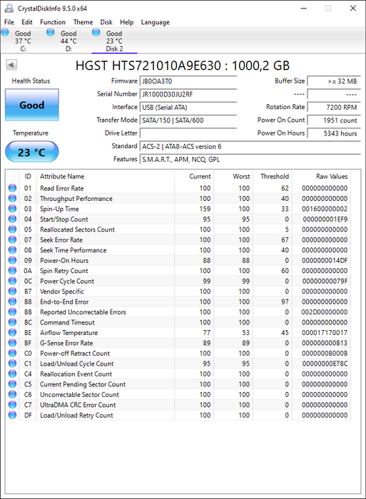 HTS721010A9E630 HGST Hitachi Travelstar 7K1000 1TB 7200RPM SATA 6Gbps 32MB Cache (512e) 2.5" HDD