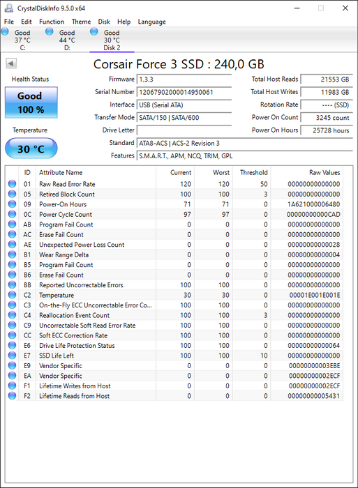 CSSD-F240GB3-BK Corsair Force 3 Series 240GB MLC SATA 6Gbps 2.5" SSD