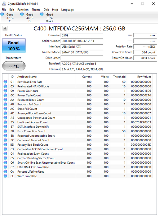 C400-MTFDDAC256MAM Micron 256GB MLC SATA 6Gbps (PLP) 2.5" SSD