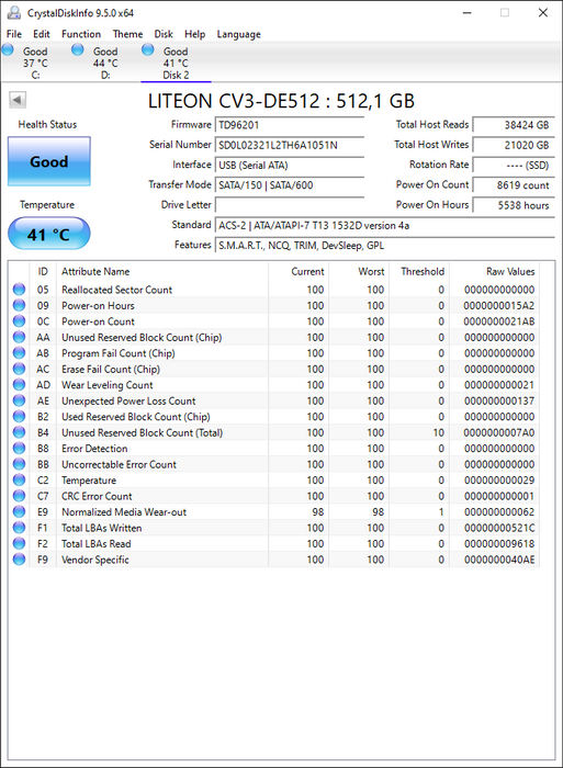CV3-DE512 LITEON 512GB SATA 6Gbps 2.5" SSD