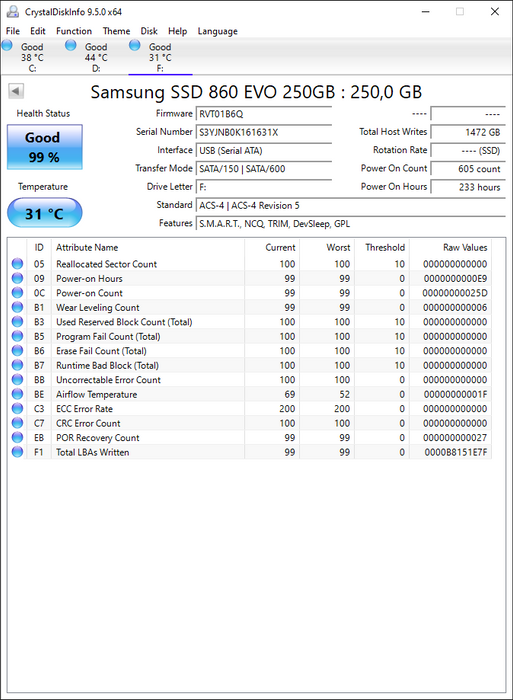 MZ7LH250HAHQ Samsung 860 EVO 250GB SATA 6Gbps 2.5" SSD