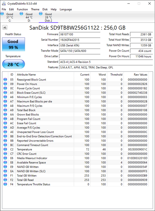SD9TB8W-256G-1122 SanDisk X600 256GB TLC SATA 6Gbps (AES-256 / SED TCG Opal 2.0) 2.5" SSD