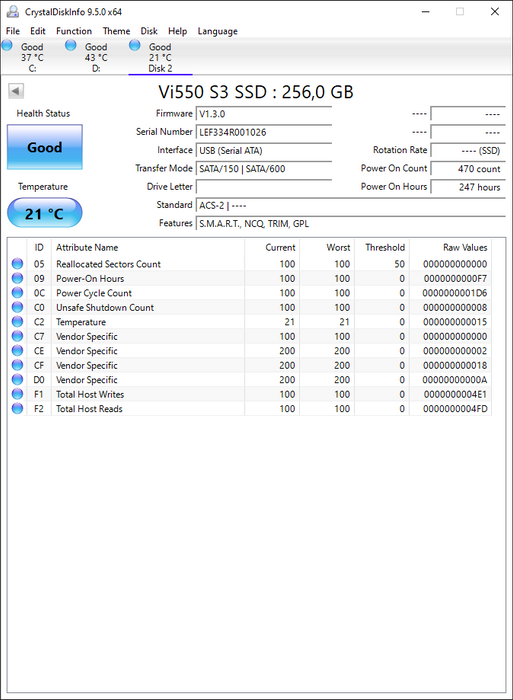 Verbatim Vi550 S3 256GB SATA 3Gbps 2.5" SSD