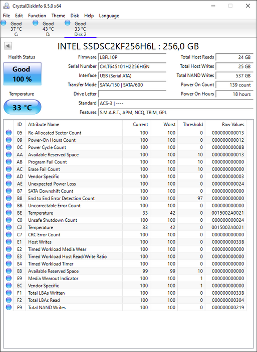 SSDSC2KF256H6L Intel Pro 5400s Series 256GB TLC SATA 6Gbps (AES-256) 2.5" SSD
