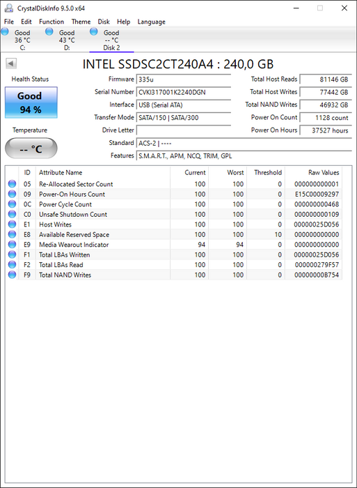 SSDSC2CT240A4 Intel 335 Series 240GB MLC SATA 6Gbps 2.5" SSD