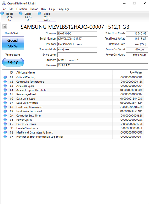 MZVLB512HAJQ-00007 Samsung PM981 512GB PCIe 3.0 x4 NVMe M.2 2280 SSD