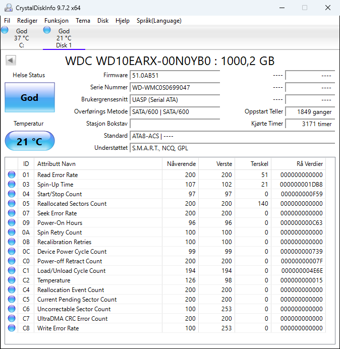 WD10EARX-00N0YB0 Western Digital Caviar Green 1TB 5400RPM SATA 3Gbps 64MB Cache 3.5" HDD