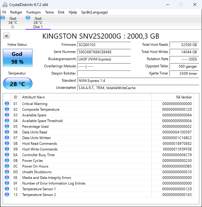 SNV2S/2000G Kingston 2000GB PCIe NVMe 4.0 x4 M.2 2280 SSD