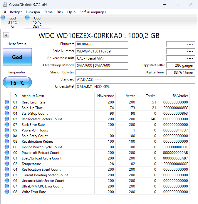 WD10EZEX-00RKKA0 Western Digital Caviar Blue 1TB 7200RPM SATA 6Gbps 64MB Cache 3.5" HDD