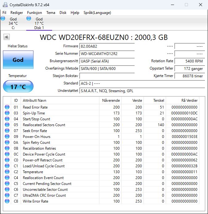 WD20EFRX-68EUZN0 Western Digital Red 2TB 5400RPM SATA 6Gbps 64MB Cache 3.5" HDD