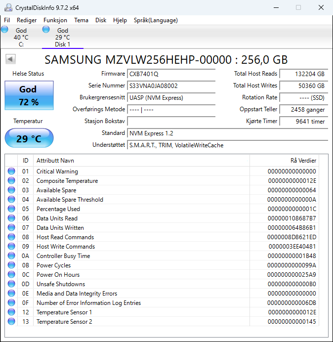 MZVLW256HEHP-00000 Samsung PM961 Series 256GB TLC PCIe 3.0 x4 NVMe M.2 2280 SSD