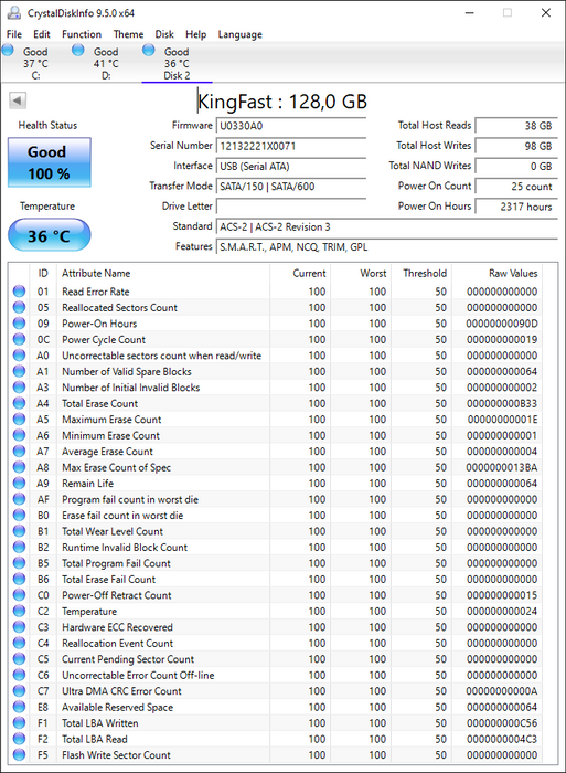 2710DCS23BF-128 KingFast F10 128GB SATA 6Gbps 2.5" SSD