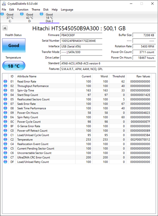 HTS545050B9A300 HGST Hitachi Travelstar 5K500.B 500GB 5400RPM SATA 3Gbps 8MB Cache 2.5" HDD