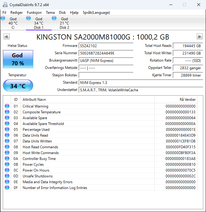 SA2000M8/1000G Kingston A2000 Series 1TB TLC PCIe 3.0 x4 NVMe (AES-256 / TCG Opal 2.0) M.2 2280 SSD
