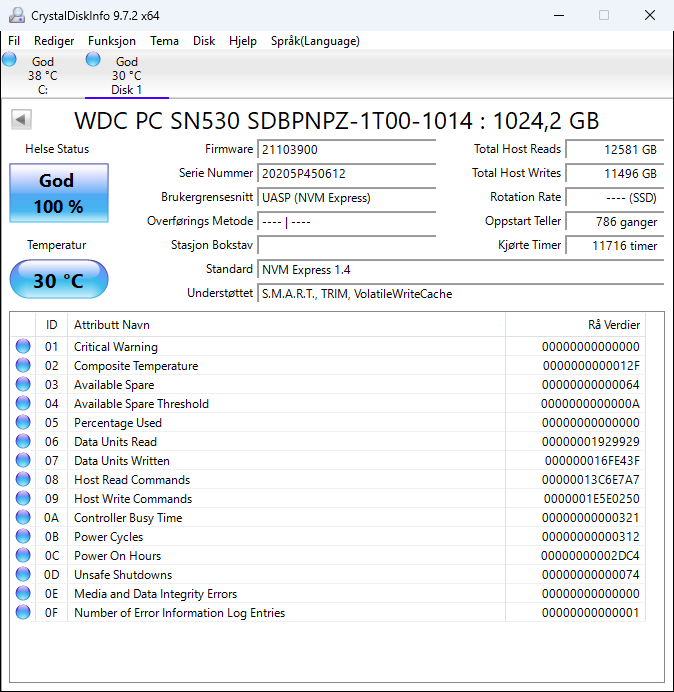 SDBPNPZ-1T00-1014 Western Digital PC SN530 PCIe NVMe 1TB SSD M.2 2280