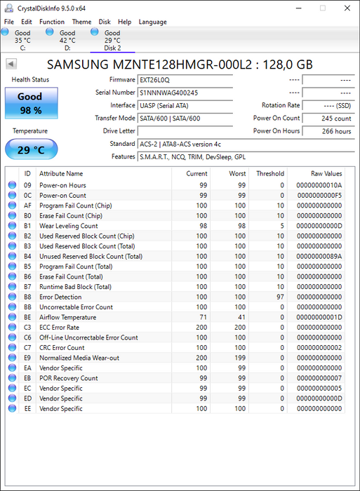 MZNTE128HMGR-000L2 Samsung PM851 Series 128GB TLC SATA 6Gbps (AES-256) M.2 2280