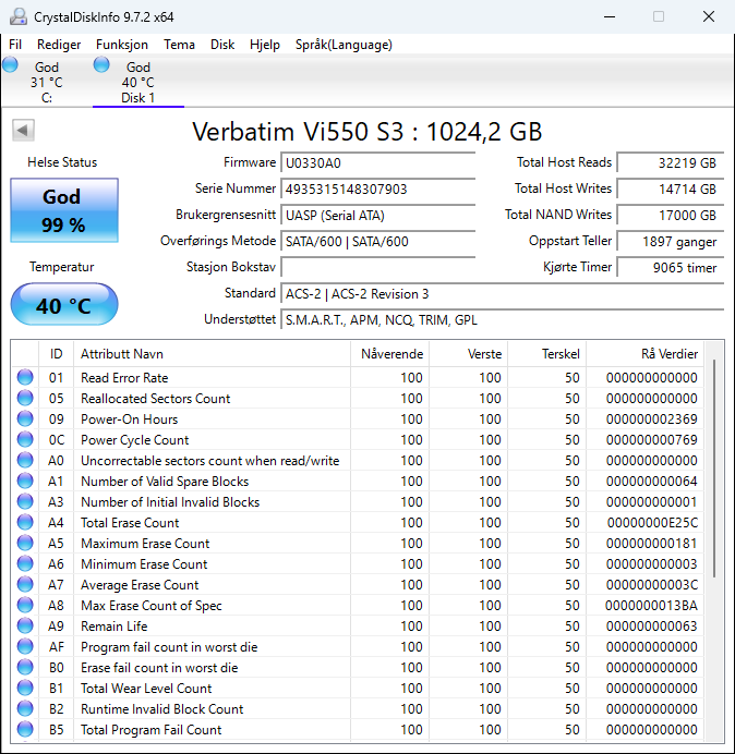 Verbatim Vi550 S3 1TB SATA 3Gbps 2.5" SSD
