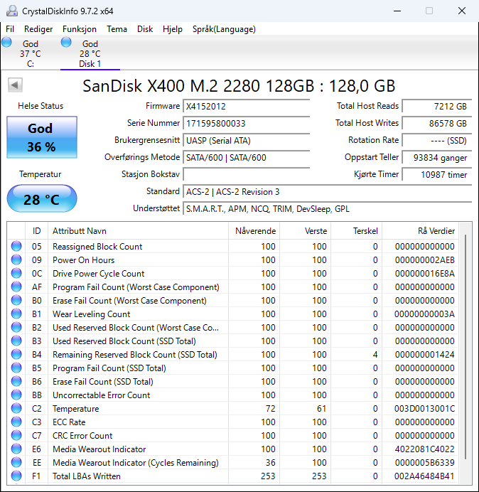 SD8SN8U-128G-1012 SanDisk X400 128GB TLC SATA 6Gbps (AES-256) M.2 2280