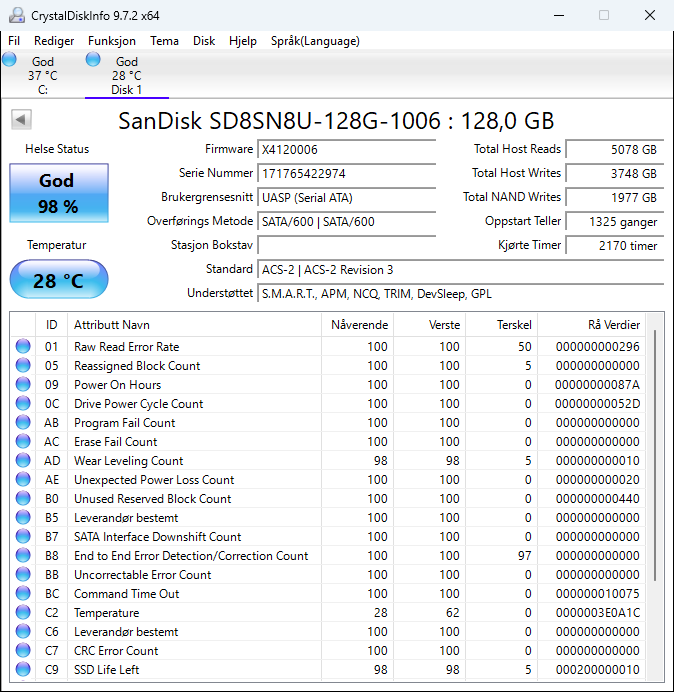 SD8SN8U-128G-1006 SanDisk X400 128GB TLC SATA 6Gbps (AES-256) M.2 2280