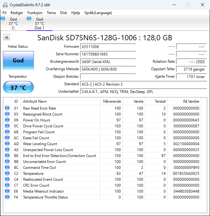 SD7SN6S-128G-1006 SanDisk X300 128GB TLC SATA 6Gbps M.2 2280