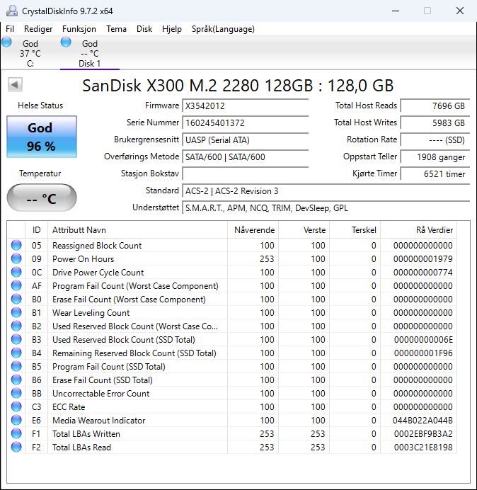 SD7SN6S-128G-1012 SanDisk X300 128GB TLC SATA 6Gbps M.2 2280