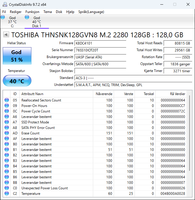 THNSNK128GVN8 Toshiba SG5 Series 128GB TLC SATA 6Gbps M.2 2280