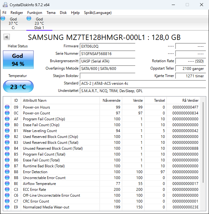 MZ7TE128HMGR-000L1 Samsung PM851 128GB TLC SATA 6Gbps 2.5" SSD