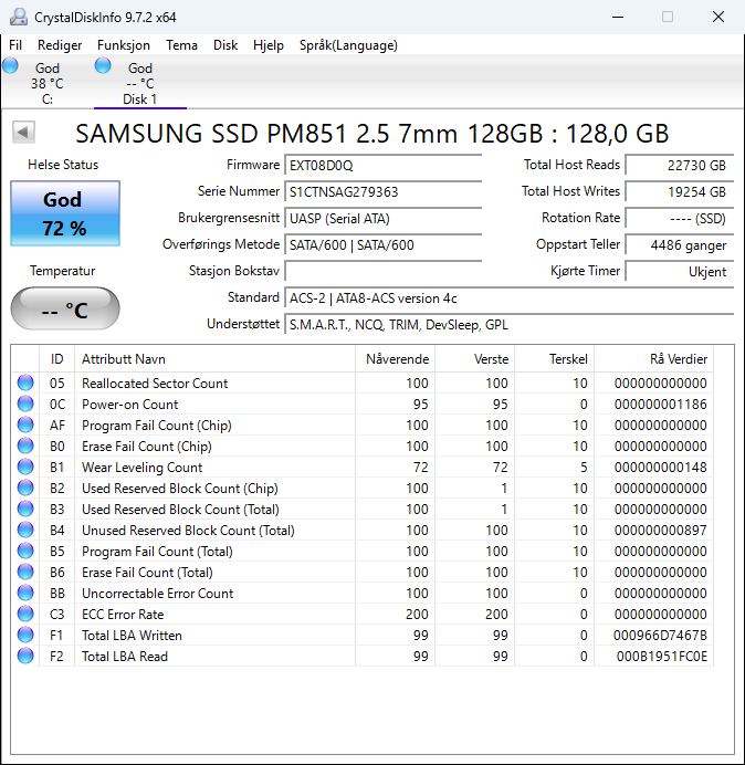 MZ7TE128HMGR-000D1 Samsung PM851 128GB TLC SATA 6Gbps 2.5" SSD