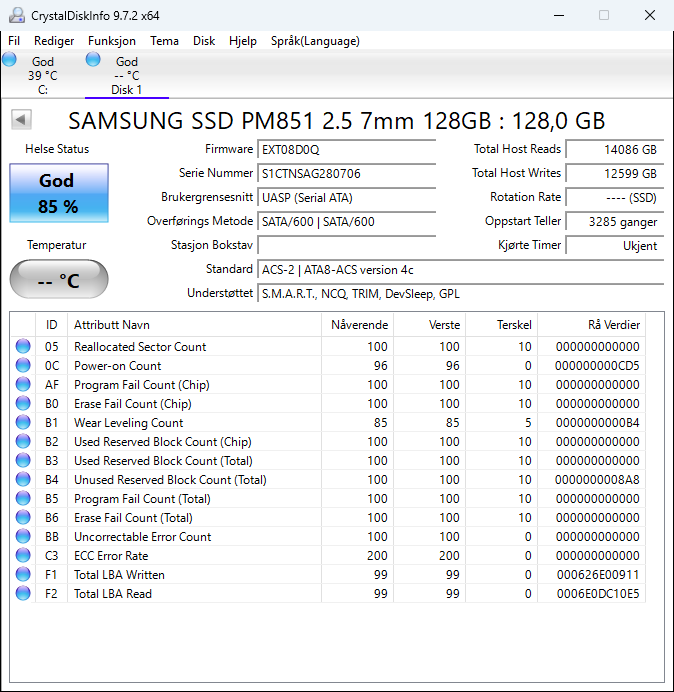 MZ7TE128HMGR-000D1 Samsung PM851 128GB TLC SATA 6Gbps 2.5" SSD