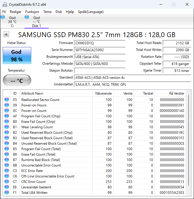 MZ7PC128HAFU-000D1 Samsung PM830 128GB MLC SATA 6Gbps 2.5" SSD