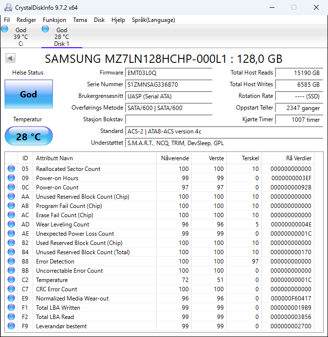 MZYLF128HCHP-000L1 Samsung CM871 Series 128GB TLC SATA 6Gbps 2.5" SSD