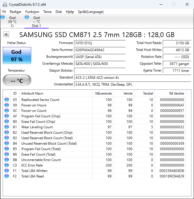 MZYLF128HCHP-000D1 Samsung CM871 Series 128GB TLC SATA 6Gbps 2.5" SSD